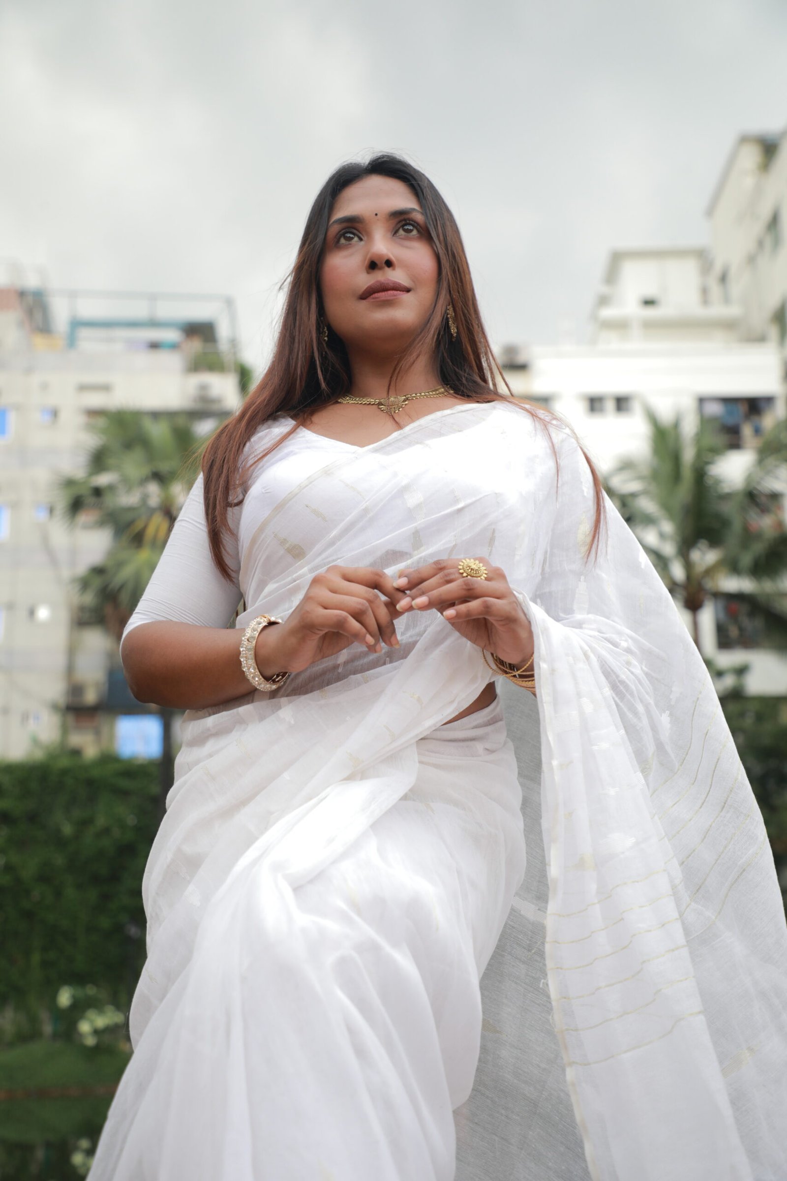 White Jamdani Saree 2 - Image 4