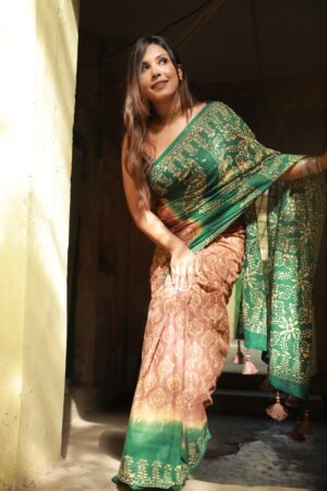 Batik saree Brown & Green